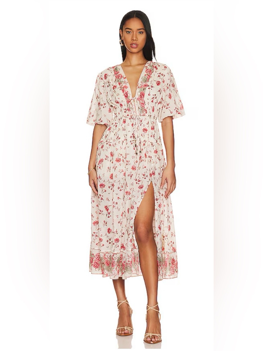Free People Lysette Ivory Floral Maxi Dress Tea Combo Print Rose Sz S - Picture 3 of 16